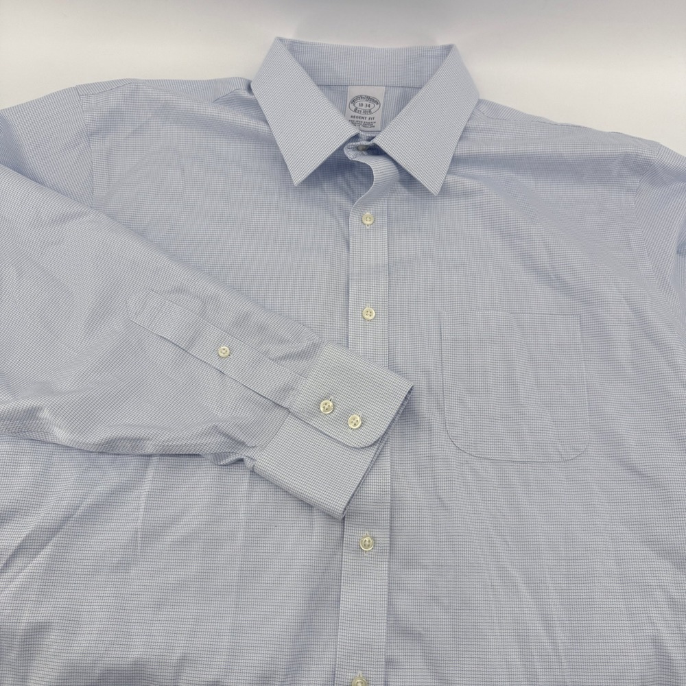 Brooks Brothers Regent Fit Non-Iron Supima Cotton Dress Shirt Blue Check 18-34